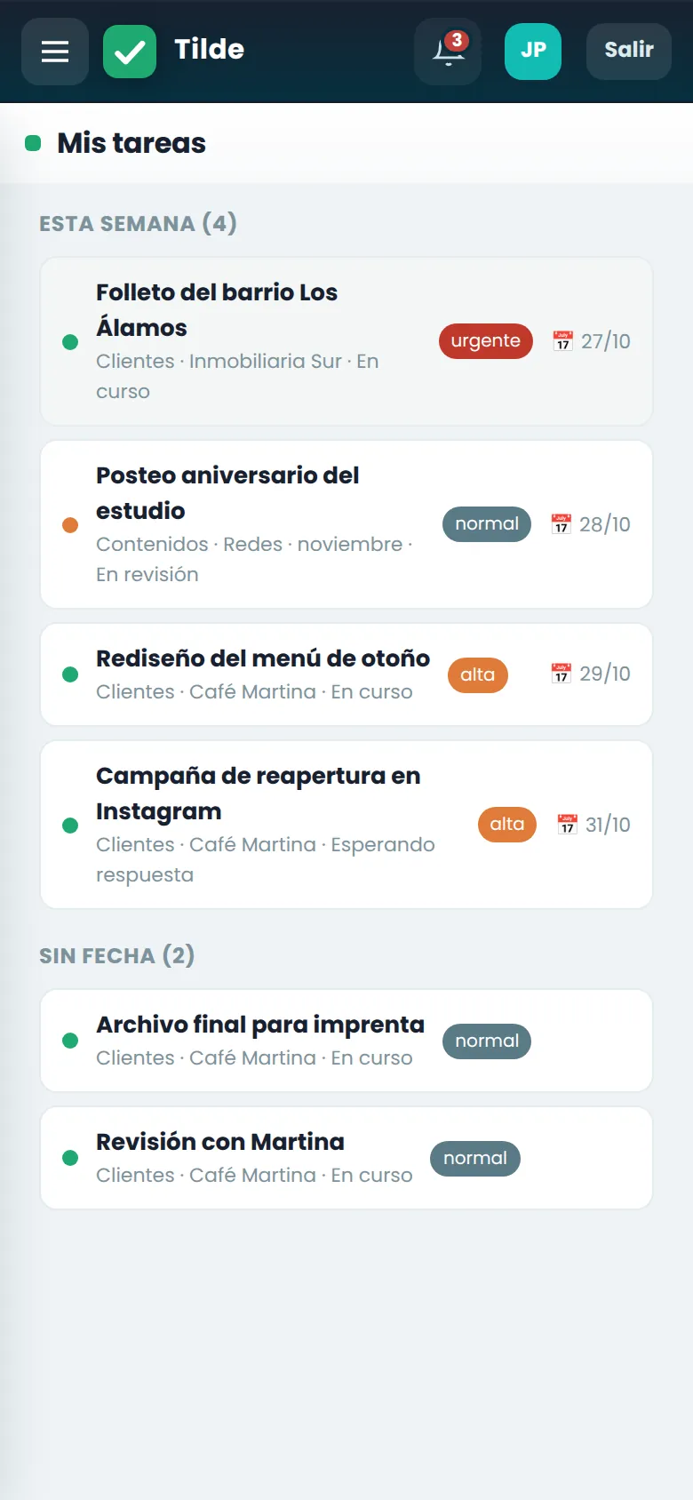 Mis tareas en el celular